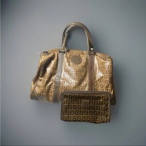 Fendi Patent Leather Zucca 48hr Boston Speedy Duffel Bag And Matching Pouch